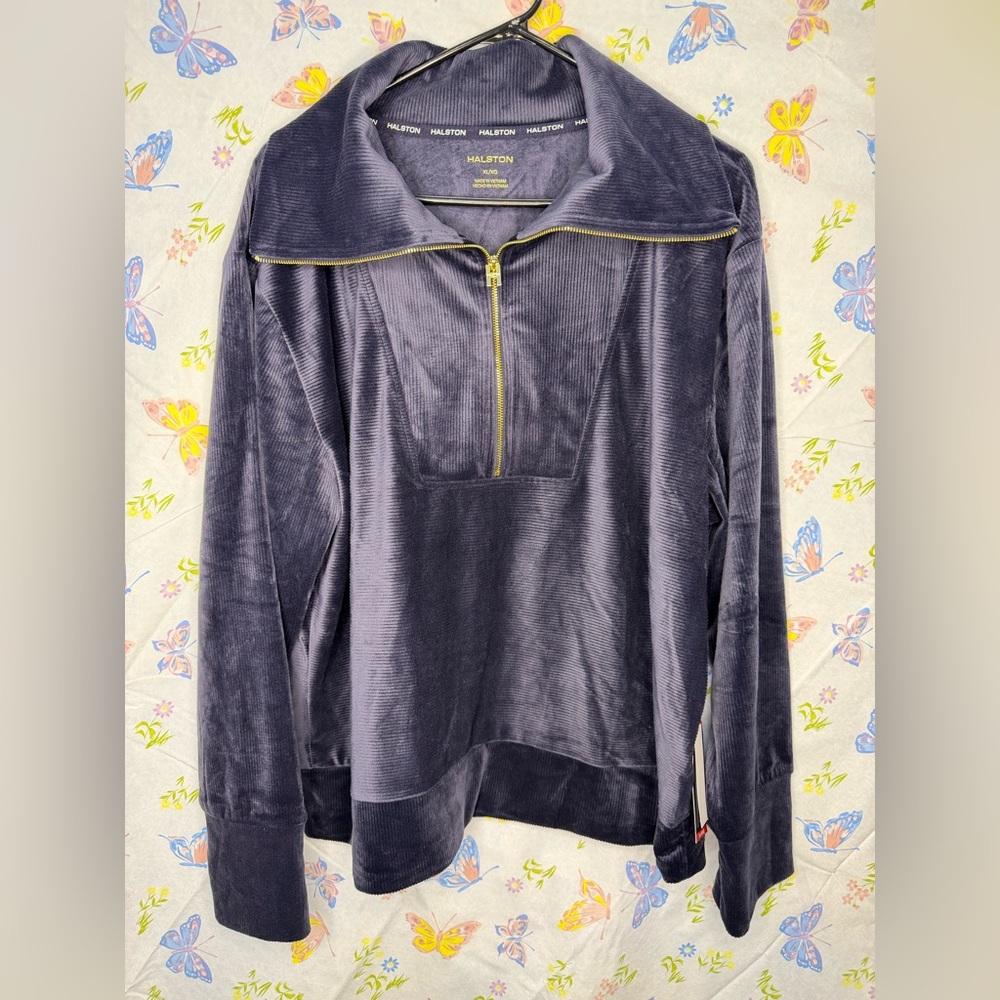 Halston Women’s Velour Quarter Zip Pullover Size XL NWT